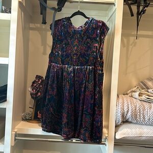 Multicolor velvet mini dress with tie in the back